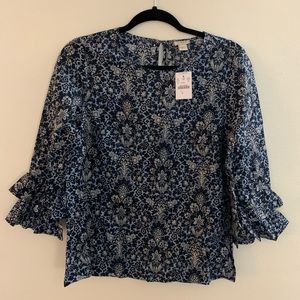 NWT J. Crew Blouse Paisley Ruffled Sleeves Size 2